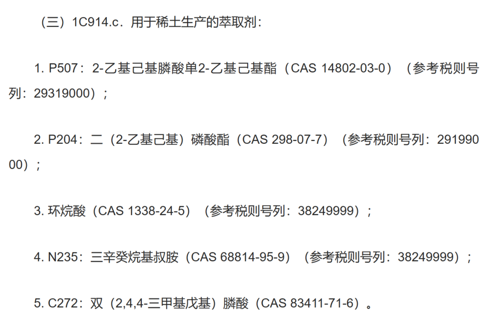 The suspension period of export controls on some rare earth extractants